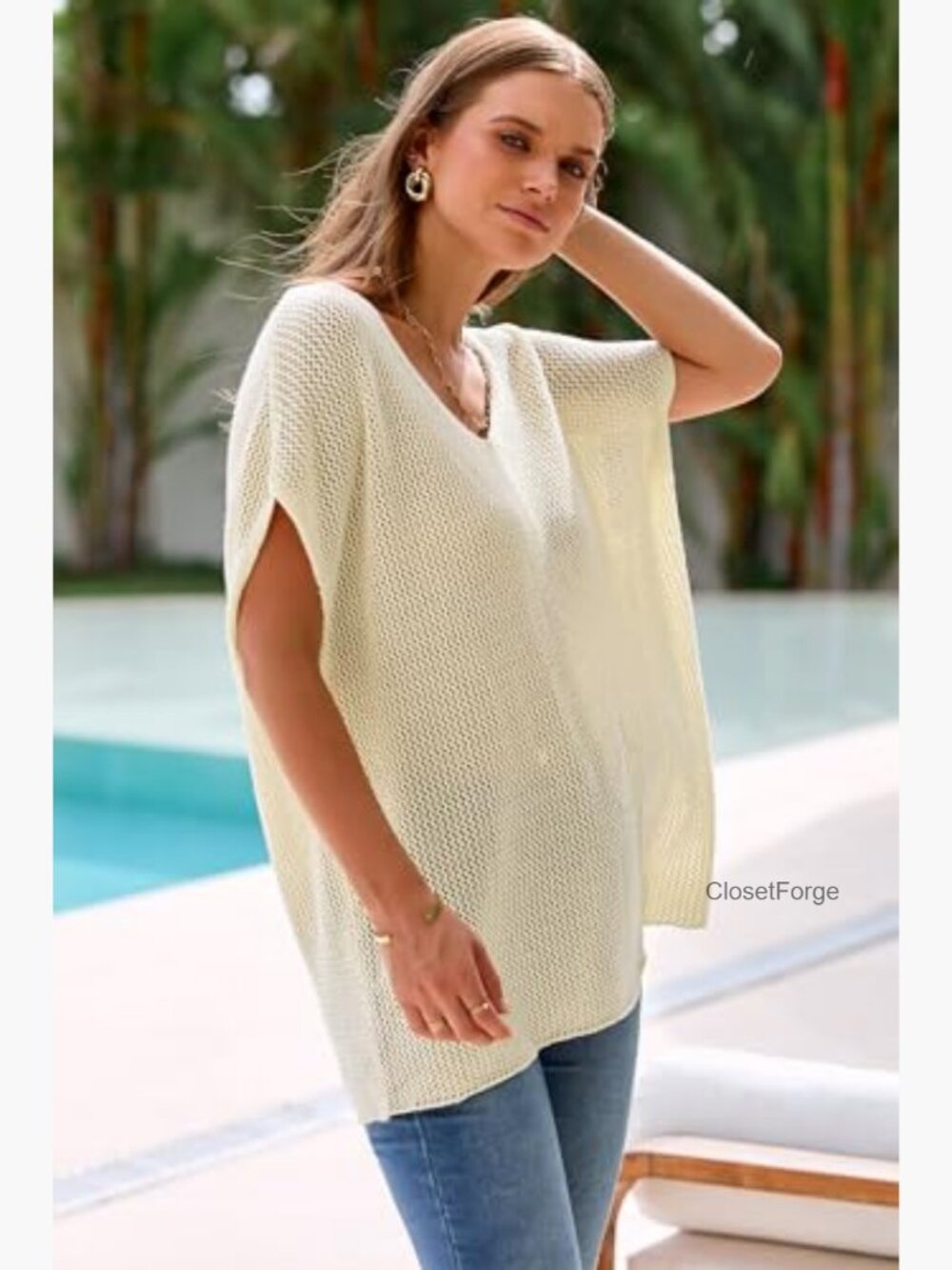 Wool Crochet Sweater Vest Sleeveless Oversized Coverup Top - Picture 3 of 7